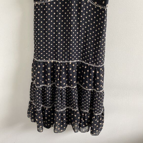 BCBG maxazria 100% Silk Size 6 Short Sleeve Black W/ Brown Polka Dots Dress - Picture 3 of 7